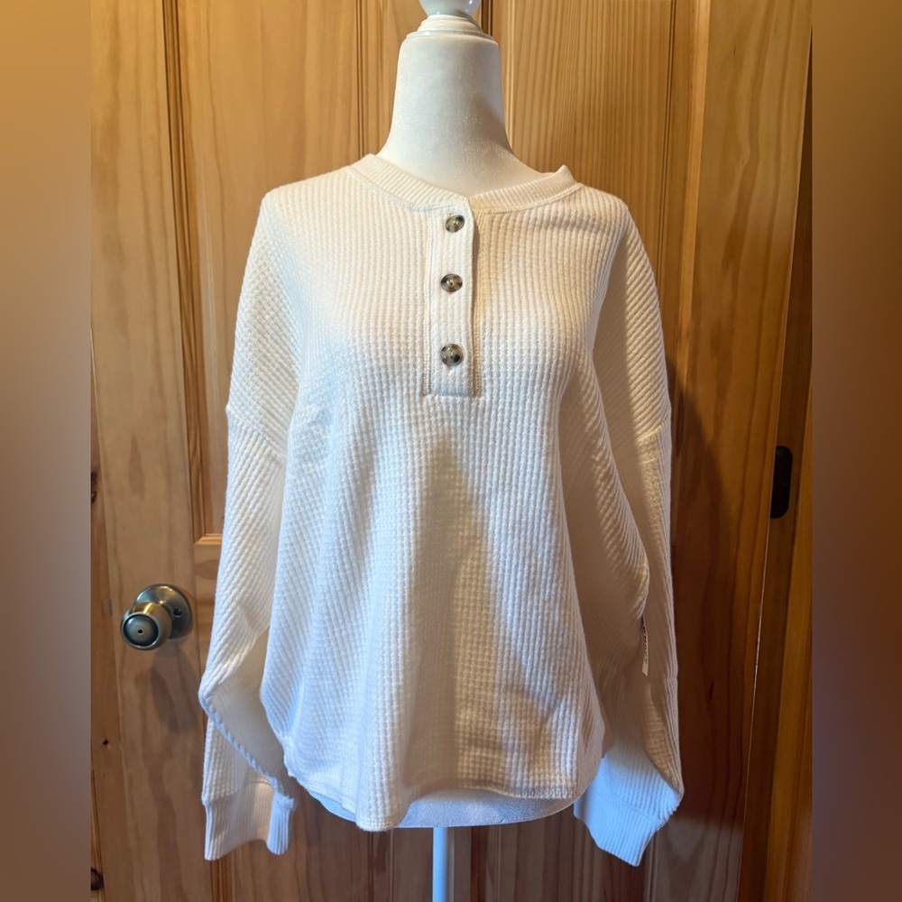 Oversized Cozy Waffle Henley Top from Old Navy NWT size L